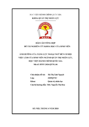 Ảnh hƣởng của năng lực ngoại ngữ đến cơ hội việc làm của sinh viên ngành quản trị nhân lực học viện hành chính quốc gia