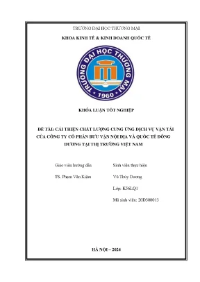 Cải thiện chất lượng cung ứng dịch vụ vận tải của công ty cổ phần bưu vận nội địa và quốc tế đông dương tại thị trường việt nam