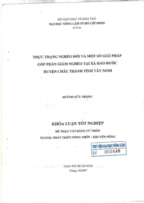Khóa luận tốt nghiệp phát triển nông thôn thực trạng nghèo đói và một số giải pháp góp phần giảm nghèo tại xã hảo đước huyện châu thành tỉnh tây ninh