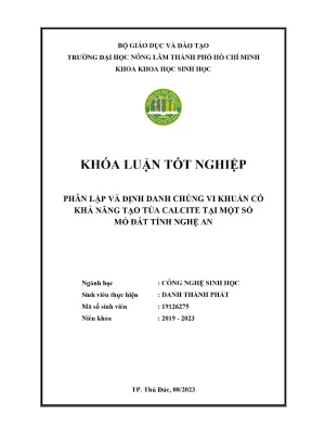 Khóa luận tốt nghiệp công nghệ sinh học phân lập và định danh chủng vi khuẩn có khả năng tạo tủa calcite tại một số mỏ đất tỉnh nghệ an