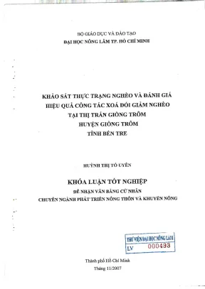 Khóa luận tốt nghiệp phát triển nông thôn khảo sát thực trạng nghèo và đánh giá hiệu quả công tác xóa đói giảm nghèo tại thị trấn giồng trôm huyện giồng trôm tỉnh bến tre
