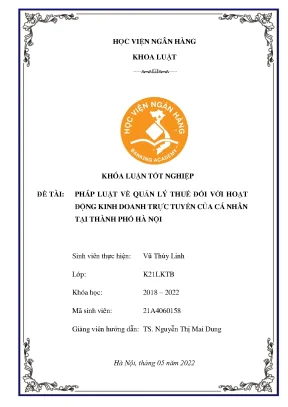 Pháp luật về quản lý thuế đối với hoạt động kinh doanh trực tuyến của cá nhân tại thành phố hà nội hiện nay