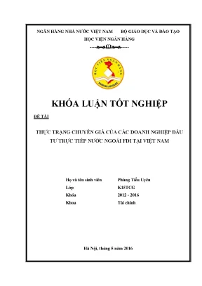 Khóa luận tốt nghiệp tài chính thực trạng chuyển giá của các doanh nghiệp đầu tư trực tiếp nước ngoài fdi tại việt nam