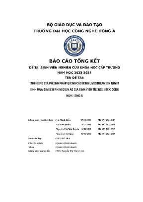 Ảnh hưởng của phương pháp quảng cáo bằng livestream đến quyết định mua sắm sản phẩm quần áo của sinh viên trường đại học công nghệ đông á