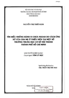 Khóa luận tốt nghiệp tâm lý học tìm hiểu những hành vi chưa ngoan do cách ứng xử của cha mẹ ở thiếu niên tại một số trường thcs nội thành tp hcm