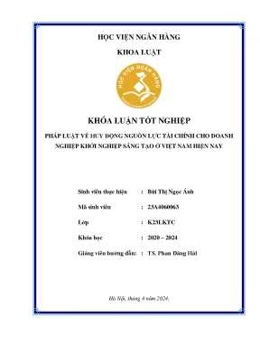 Khóa luận tốt nghiệp luật pháp luật về huy động nguồn lực tài chính cho doanh nghiệp khởi nghiệp sáng tạo ở việt nam hiện nay
