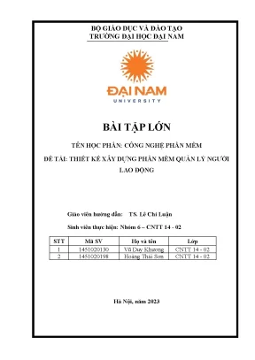 Bài tập lớn công nghệ phần mềm đề tài thiết kế xây dựng phần mềm quản lý người lao động