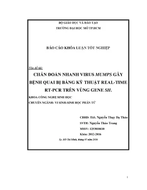Chẩn đoán nhanh virus mumps gây bệnh quai bị bằng kỹ thuật real time rt pcr trên vùng gene sh