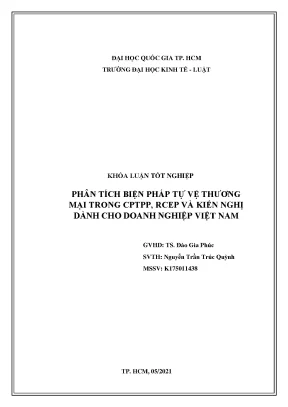 Phân tích biện pháp tự vệ thương r nmại trong cptpp rcep và kiến nghị r ndành cho doanh nghiệp việt nam