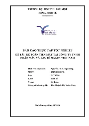 Khóa luận tốt nghiệp kế toán tiền mặt tại công ty tnhh nhãn mác và bao bì maxim việt nam