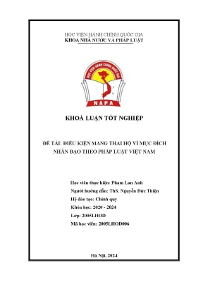 Khoá luận điều kiện mang thai hộ vì mục đích nhân đạo theo pháp luật việt nam