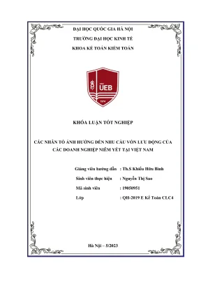 Khóa luận tốt nghiệp kế toán kiểm toán các yếu tố ảnh hưởng đến nhu cầu vốn lưu động của các doanh nghiệp niêm yết tại việt nam