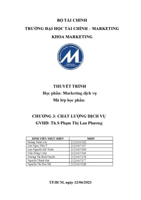 Thuyết trình học phần marketing dịch vụ chương 3 chất lượng dịch vụ