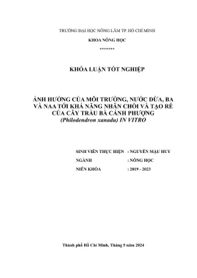 Khóa luận tốt nghiệp nông học ảnh hưởng của môi trường nước dừa ba và naa tới khả năng nhân chồi và tạo rễ của cây trầu bà cánh phượng philodendron xanadu in vitro