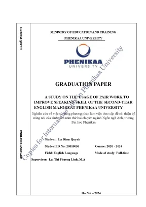 A study on the usage of pair work to improve speaking skill of the second year english majors at phenikaa university