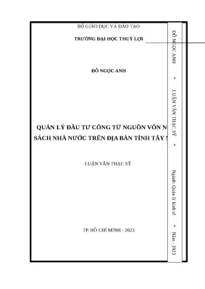 Luận văn tốt nghiệp quản lý đầu tư công từ nguồn vốn ngân sách nhà nước trên địa bàn tỉnh tây ninh