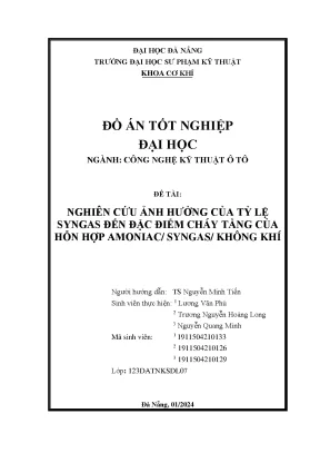 Nghiên cứu ảnh hưởng của tỷ lệ syngas đến đặc điểm cháy tầng của hỗn hợp amoniac syngas không khí