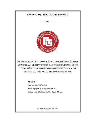 Nghiên cứu thống kê mức độ hài lòng của sinh viên khóa 61 về chất lượng đào tạo chuyên ngành kế toán kiểm toán định hướng nghề nghiệp acca