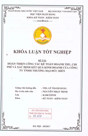 Khóa luận tốt nghiệp kế toán kiểm toán hoàn thiện công tác kế toán doanh thu chi phí và xác định kết quả kinh doanh của công ty tnhh thương mại đức hiền