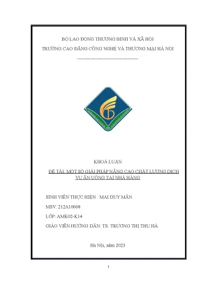 Một số giải pháp nâng cao chất lượng dịch vụ ăn uống tại nhà hàng
