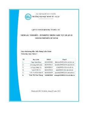 Lập và thẩm định dự án đầu tư tiệm lẩu tâm hồn innerpot trong khu vực quận 10 thành phố hồ chí minh