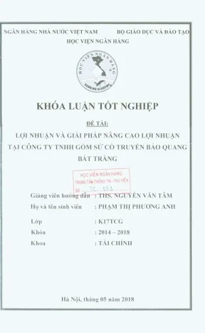 Khóa luận tốt nghiệp tài chính lợi nhuận và giải pháp nâng cao lợi nhuận tại công ty tnhh gốm sứ cổ truyền bảo quang bát tràng