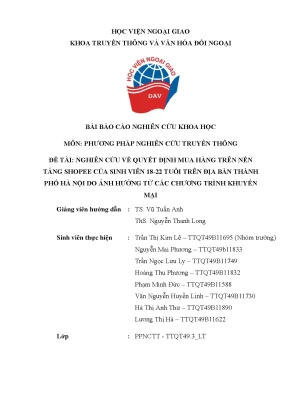 Nghiên cứu về quyết định mua hàng trên nền tảng shopee của sinh viên 18 22 tuổi trên địa bàn thành phố hà nội do ảnh hưởng từ các chương trình khuyến