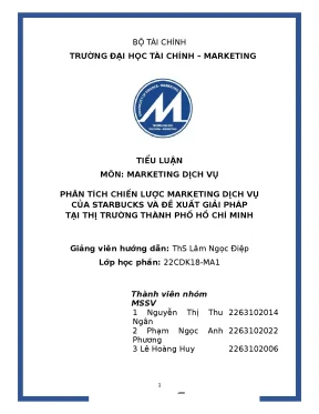 Phân tích chiến lược marketing dịch vụ của starbucks và đề xuất giải pháp tại thị trường thành phố hồ chí minh