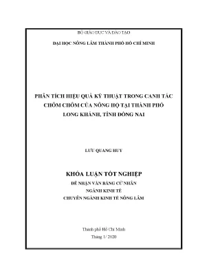 Khoá luận phân tích hiệu quả kỹ thuật trong canh tác chôm chôm của nông hộ tại thành phố long khánh tỉnh đồng nai