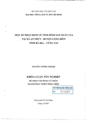 Khóa luận tốt nghiệp phát triển nông thôn một số nhận định về tình hình sản xuất lúa tại xã an nhứt huyện long điền tỉnh bà rịa vũng tàu