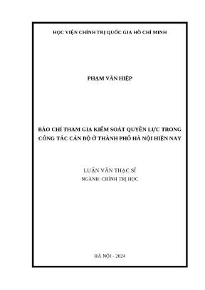 Luận văn thạc sĩ báo chí tham gia kiểm soát quyền lực trong công tác cán bộ ở thành phố hà nội hiện nay