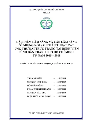 Khóa luận tốt nghiệp đặc điểm lâm sàng và cận lâm sàng xì miệng nối sau phẫu thuật cắt ung thư đại trực tràng tại bệnh viện bình dân thành phố hồ chí minh từ năm 2015 2018