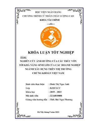 Nghiên cứu ảnh hưởng của cấu trúc vốn tới khả năng sinh lời của các doanh nghiệp ngành xây dựng trên thị trường chứng khoán việt nam
