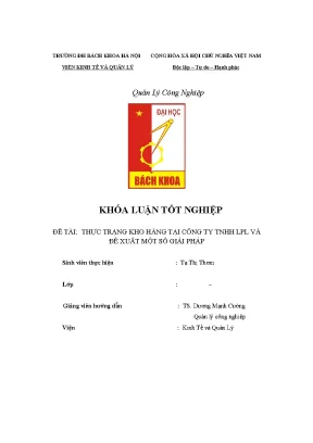 Khóa luận tốt nghiệp thực trạng kho hàng tại công ty tnhh lpl và đề xuất một số giải pháp
