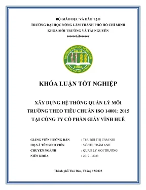 Khóa luận tốt nghiệp quản lý môi trường xây dựng hệ thống quản lý môi trường theo tiêu chuẩn iso 14001 2015 tại công ty cổ phần giấy vĩnh huê phần 1