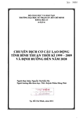Khóa luận tốt nghiệp địa lý chuyển dịch cơ cấu lao động tỉnh bình thuận thời kì 1999 2009 và định hướng đến năm 2020