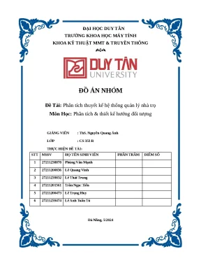 Đồ án nhóm đề tài phân tích thuyết kế hệ thống quản lý nhà trọ môn học phân tích thiết kế hướng đối tượng