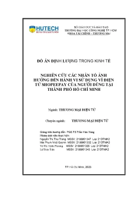 Đồ án định lượng trong kinh tế nghiên cứu các nhân tố ảnh hưởng đến hành vi sử dụng ví điện tử shopeepay của người dùng tại thành phố hồ chí minh