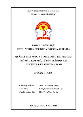Quản lý nhà nƣớc về hoạt động tín ngƣỡng thờ mẫu tam phủ tứ phủ trên địa bàn huyện vụ bản tỉnh nam định