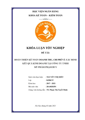 Hoàn thiện kế toán doanh thu chi phí và xác định kết quả hoạt động kinh doanh tại công ty tnhh mỹ phẩm phạm duy