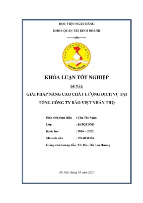 Khóa luận tốt nghiệp quản trị kinh doanh giải pháp nâng cao chất lượng dịch vụ tại tổng công ty bảo việt nhân thọ