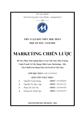 Đề tài phân tích ngành bán lẻ tại việt nam môi trường cạnh tranh và xây dựng chiến lược marketing mix cho chuỗi cửa hàng tiện lợi circle k việt nam