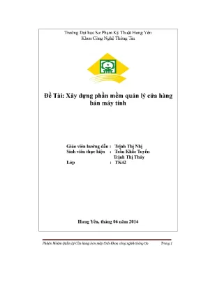 Đề tài xây dựng phần mềm quản lý cửa hàng bán máy tính