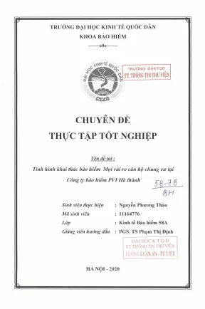 Chuyên đề thực tập tốt nghiệp tình hình khai thác bảo hiểm mọi rủi ro căn hộ chung cư tại công ty bảo hiểm pvi hà thành
