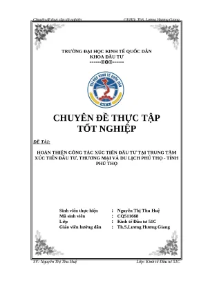 Hoàn thiện công tác xúc tiến đầu tư tại trung tâm xúc tiến đầu tư thương mại và du lịch phú thọ tỉnh phú thọ