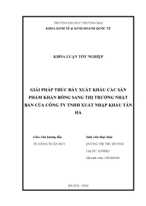 Giải pháp thúc đẩy xuất khẩu các sản phẩm khăn bông sang thị trường nhật bản của công ty tnhh xuất nhập khẩu tân hà