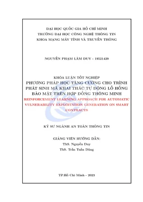 Khóa luận tốt nghiệp an toàn thông tin phương pháp học tăng cường cho trình phát sinh mã khai thác tự động lỗ hổng bảo mật trên hợp đồng thông minh
