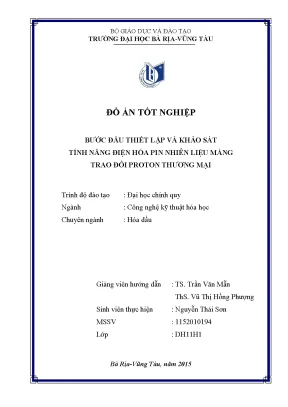 Đồ án tốt nghiệp bước đầu thiết lập và khảo sát tính năng điện hóa pin nhiên liệu màng trao đổi proton thương mại