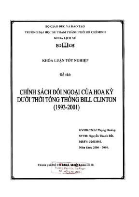 Khóa luận tốt nghiệp lịch sử chính sách đối ngoại của hoa kỳ dưới thời tổng thống bill clinton 1993 2001