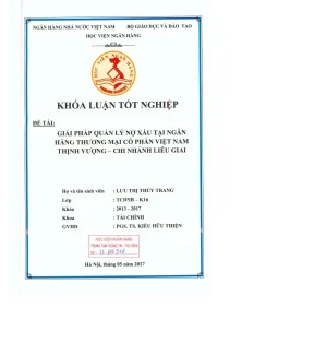Khóa luận tốt nghiệp tài chính giải pháp quản lí nợ xấu tại ngân hàng thương mại cổ phần việt nam thịnh vượng chi nhánh liễu giai